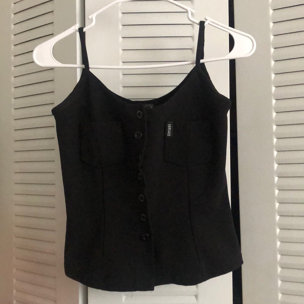Versace Women’s black button down spaghetti strap tank top, size M
